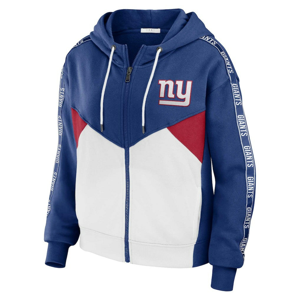 New York Giants WEAR by Erin Andrews Women's Plus Size Color Block Full-Zip Hoodie - Royal/White on sale