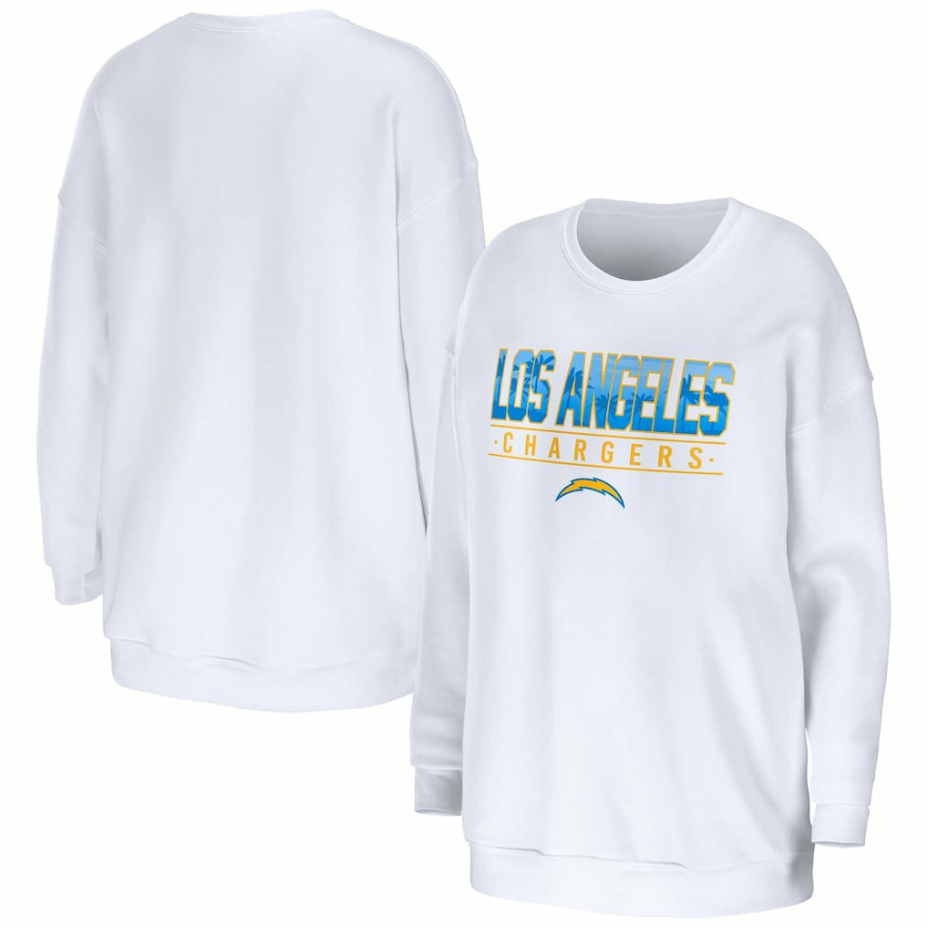 Los Angeles Chargers WEAR by Erin Andrews Women's Domestic Pullover Sweatshirt - White on sale