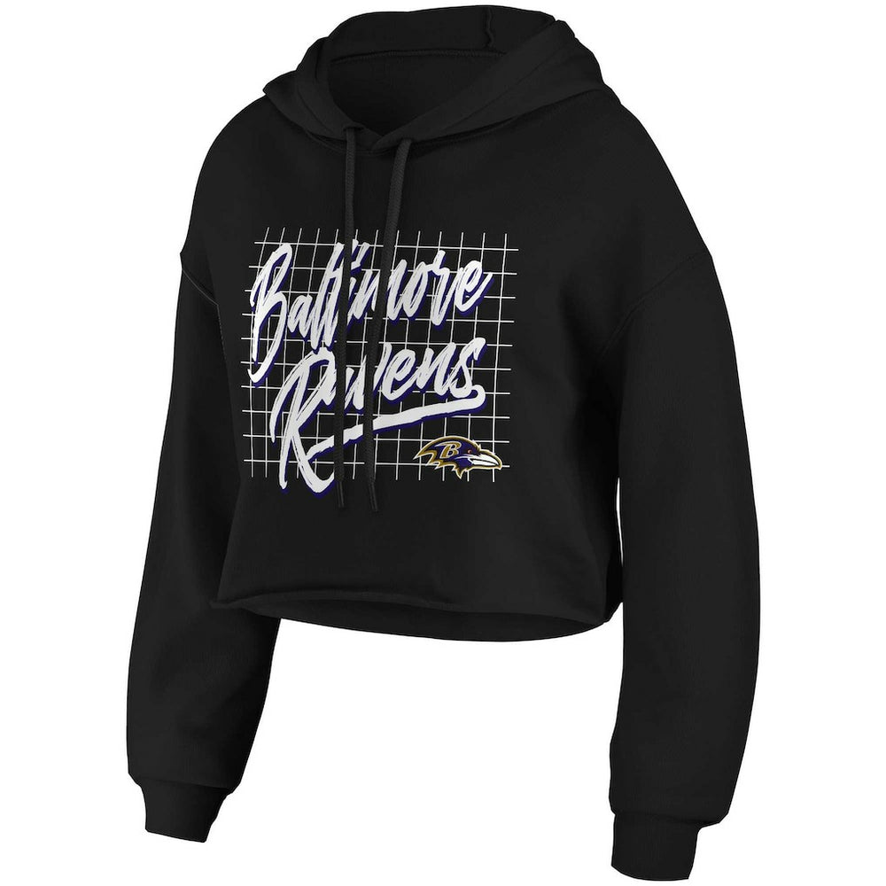 Baltimore Ravens WEAR by Erin Andrews Women's Domestic Cropped Pullover Hoodie - Black on sale