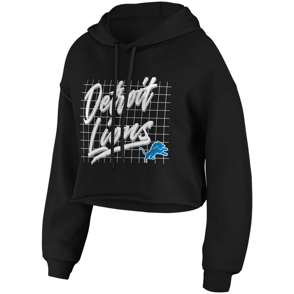 Detroit Lions WEAR by Erin Andrews Women's Domestic Cropped Pullover Hoodie - Black cheap