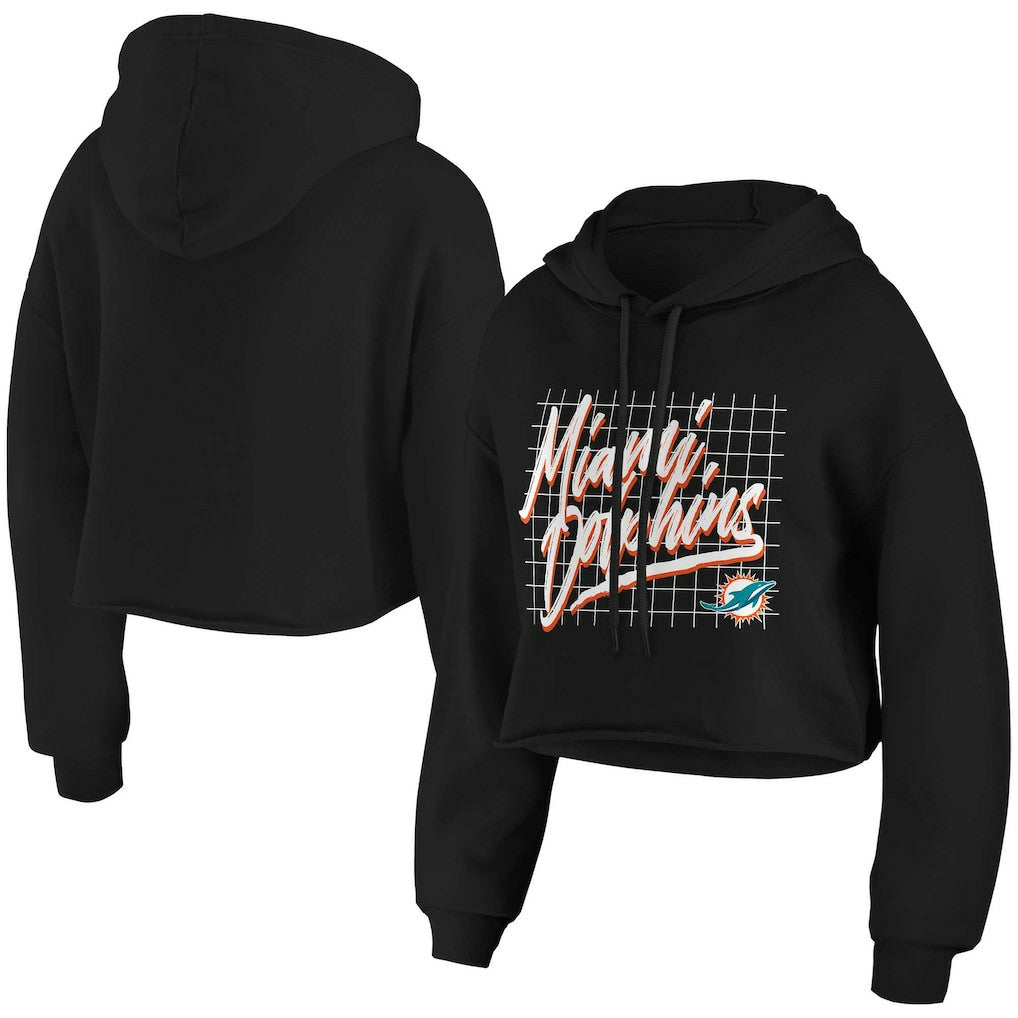 Miami Dolphins WEAR by Erin Andrews Women's Domestic Cropped Pullover Hoodie - Black cheap