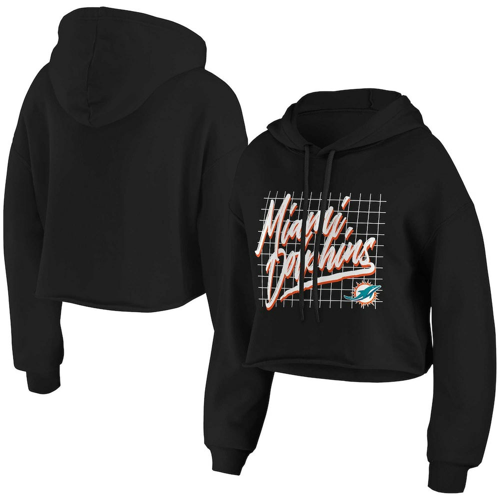 Miami Dolphins WEAR by Erin Andrews Women's Domestic Cropped Pullover Hoodie - Black cheap