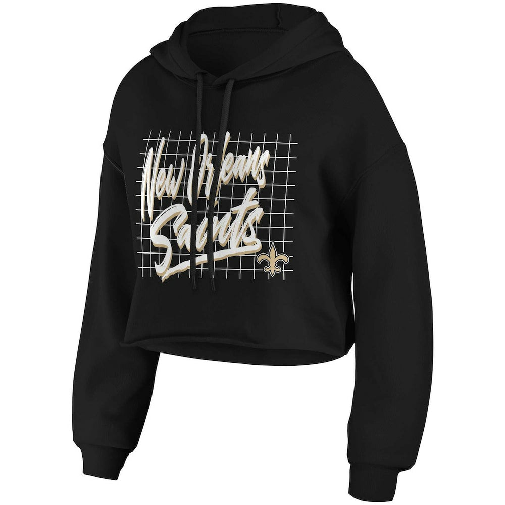 New Orleans Saints WEAR by Erin Andrews Women's Domestic Cropped Pullover Hoodie - Black on sale