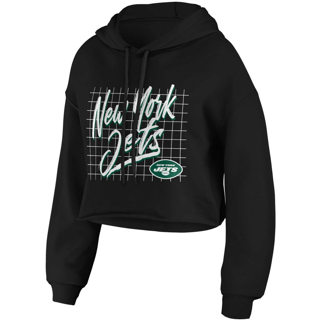 New York Jets WEAR by Erin Andrews Women's Domestic Cropped Pullover Hoodie - Black discount