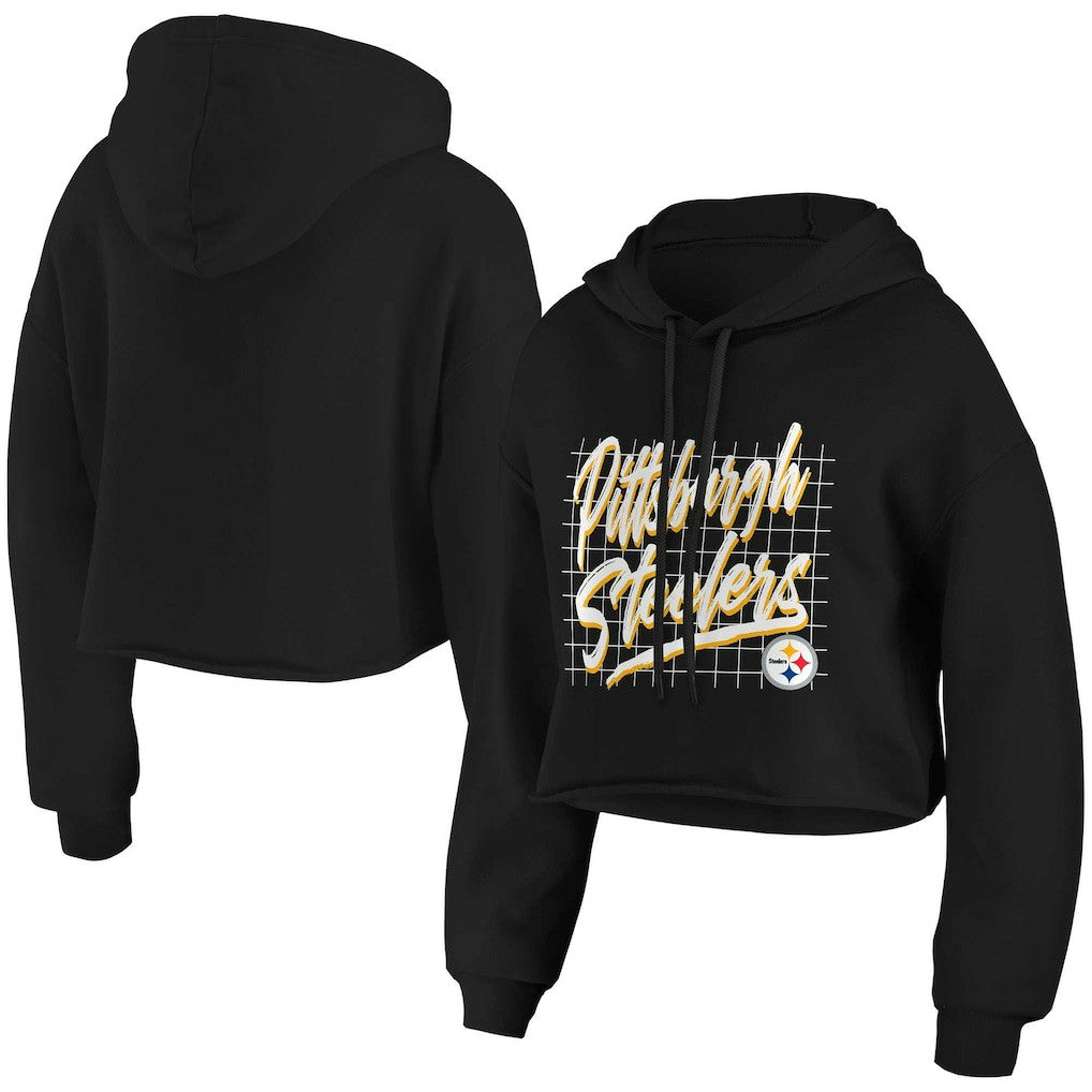 Pittsburgh Steelers WEAR by Erin Andrews Women's Domestic Cropped Pullover Hoodie - Black for sale