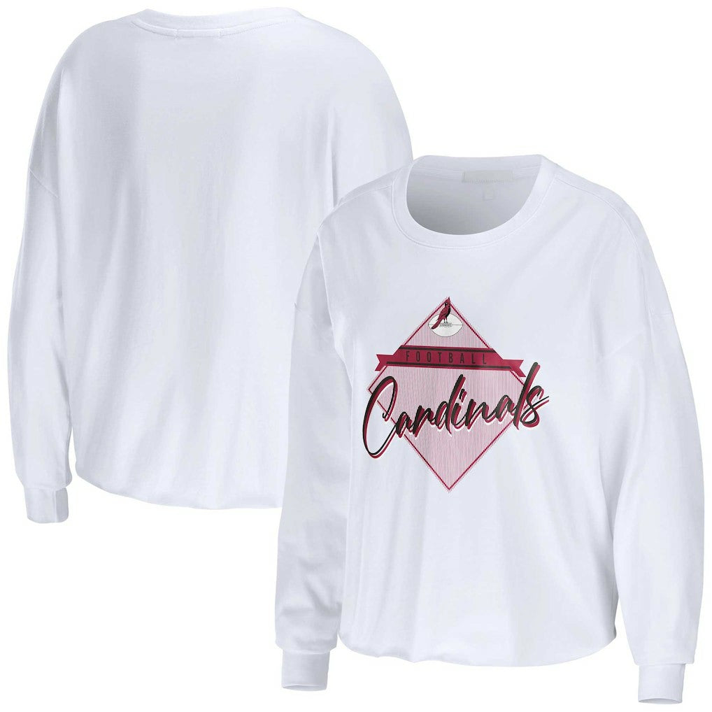 Arizona Cardinals WEAR by Erin Andrews Women's Domestic Cropped Long Sleeve T-Shirt - White cheap