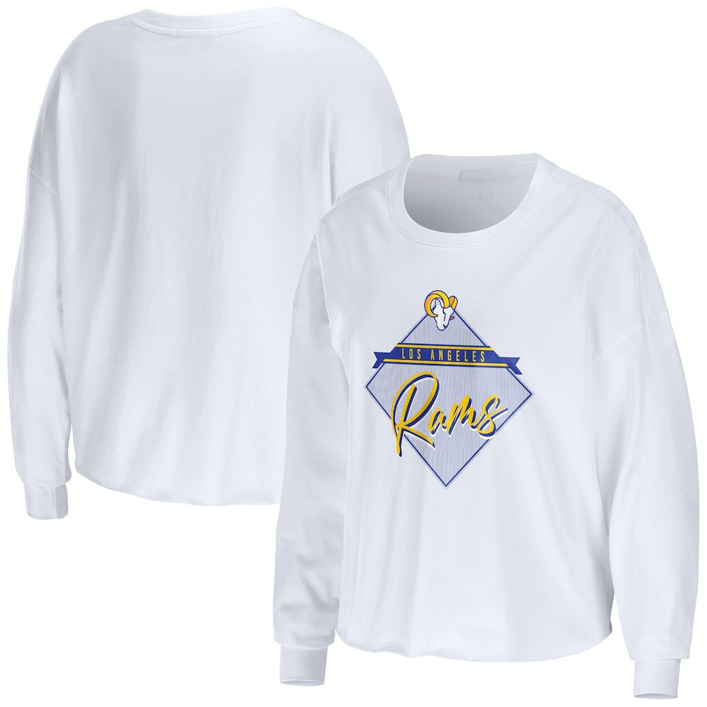 Los Angeles Rams WEAR by Erin Andrews Women's Domestic Cropped Long Sleeve T-Shirt - White on sale