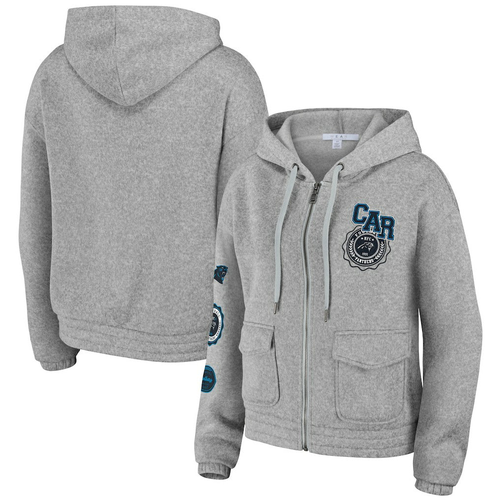 Carolina Panthers WEAR by Erin Andrews Women's Full-Zip Hoodie - Heather Gray cheap