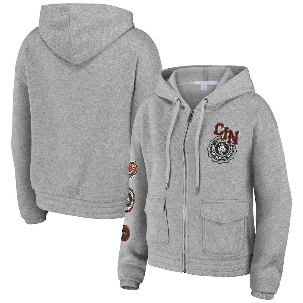 Cincinnati Bengals WEAR by Erin Andrews Women's Full-Zip Hoodie - Heather Gray for sale