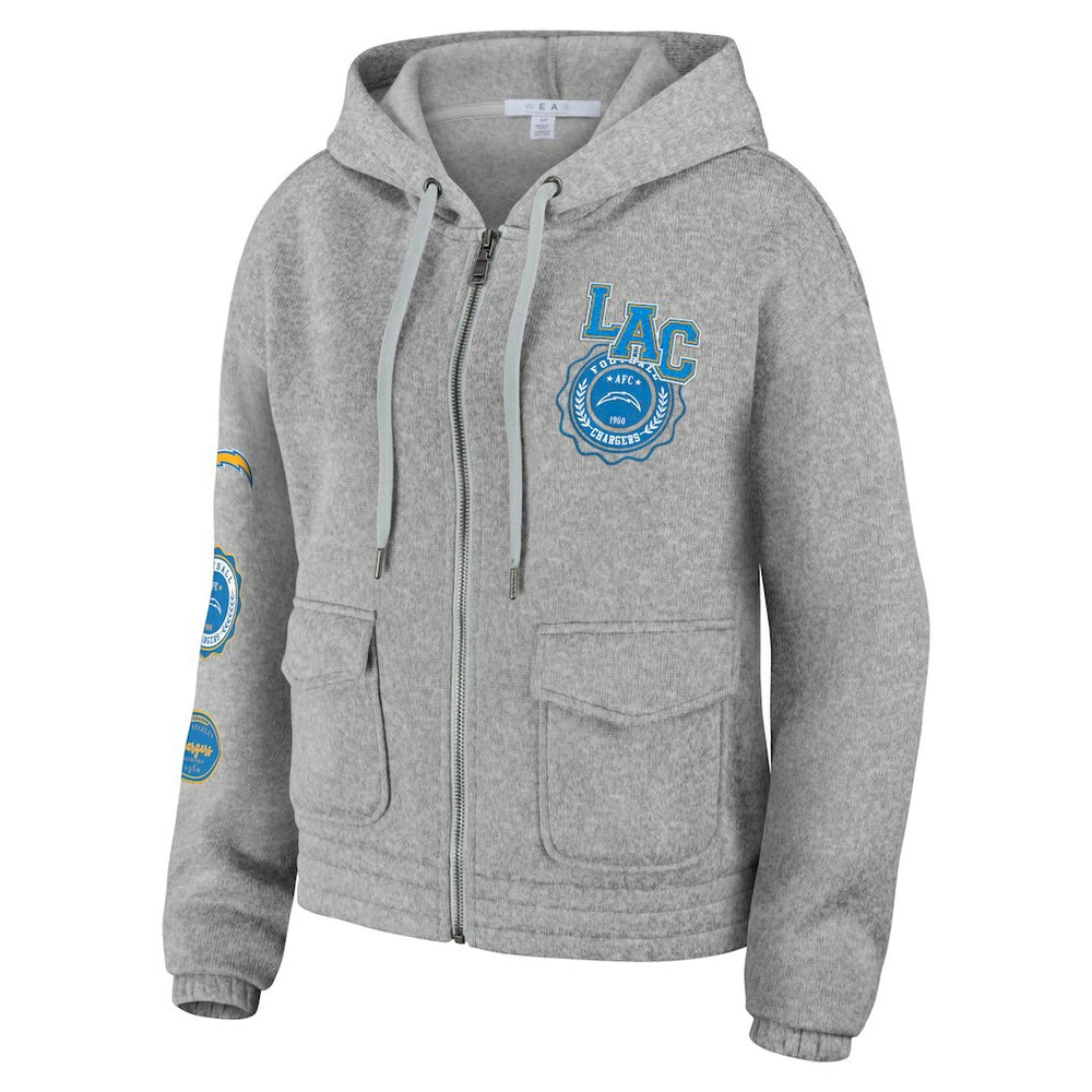 Los Angeles Chargers WEAR by Erin Andrews Women's Full-Zip Hoodie - Heather Gray for sale