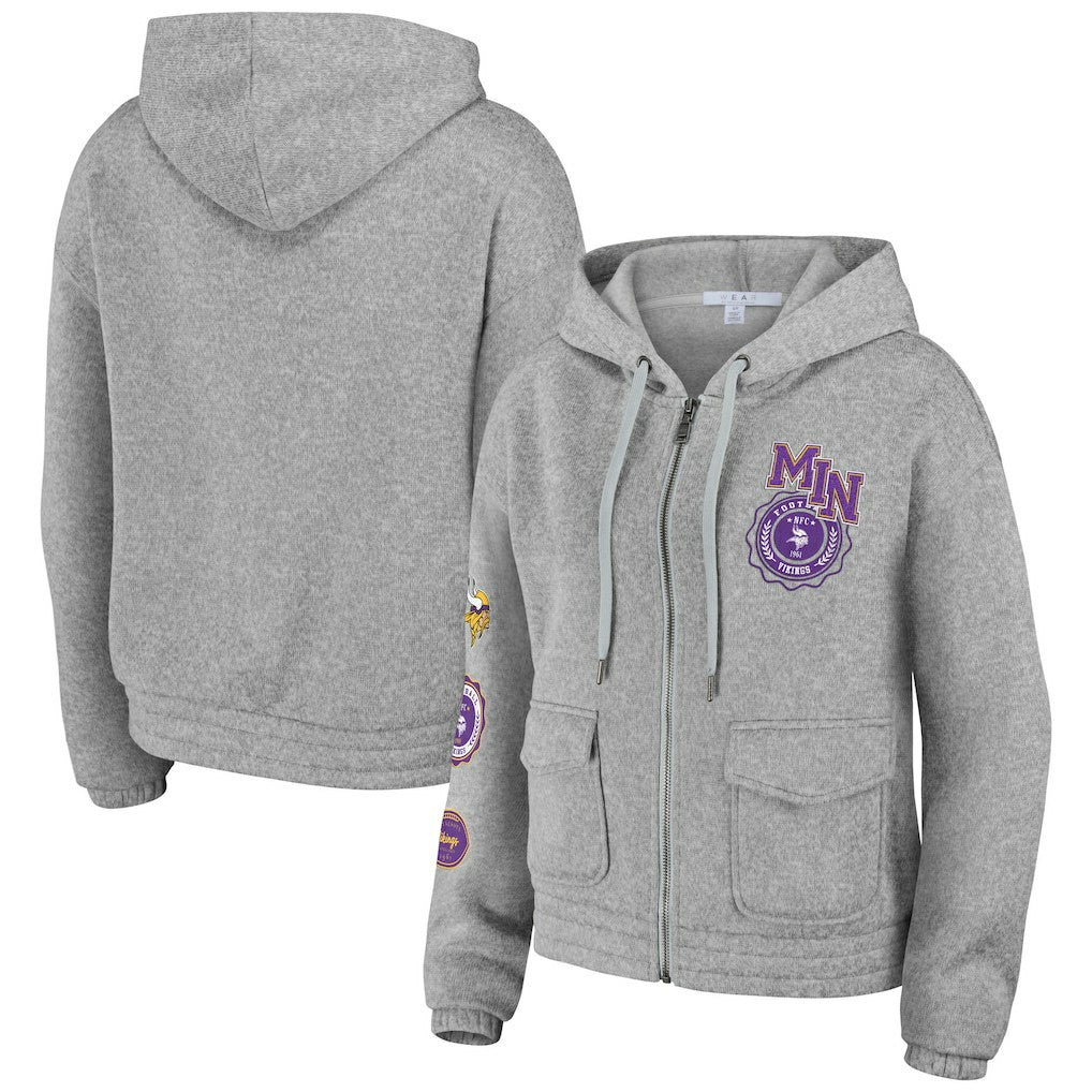 Minnesota Vikings WEAR by Erin Andrews Women's Full-Zip Hoodie - Heather Gray on sale