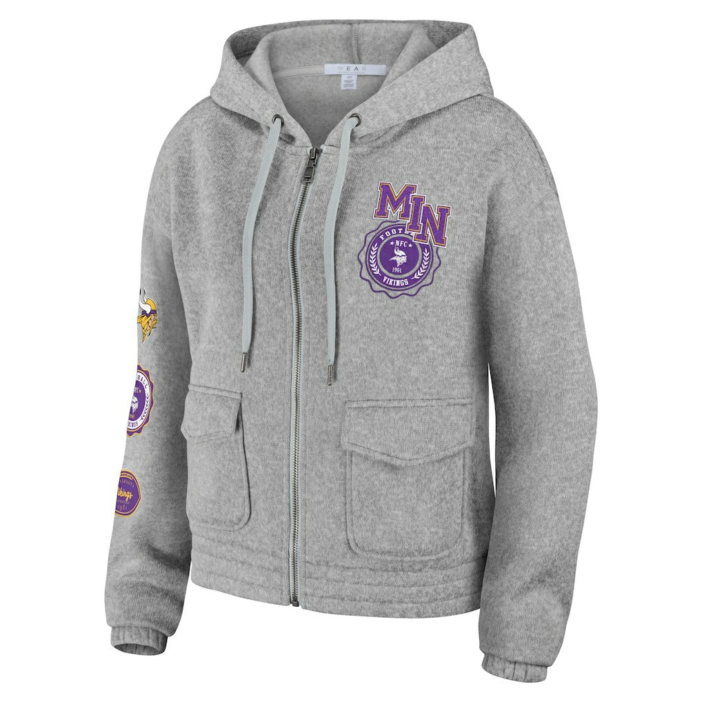Minnesota Vikings WEAR by Erin Andrews Women's Full-Zip Hoodie - Heather Gray on sale