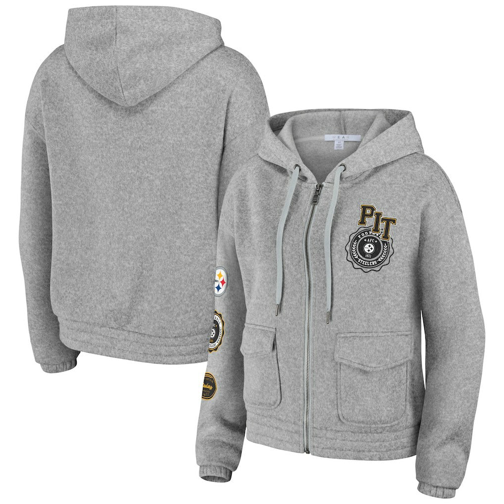 Pittsburgh Steelers WEAR by Erin Andrews Women's Full-Zip Hoodie - Heather Gray outlet