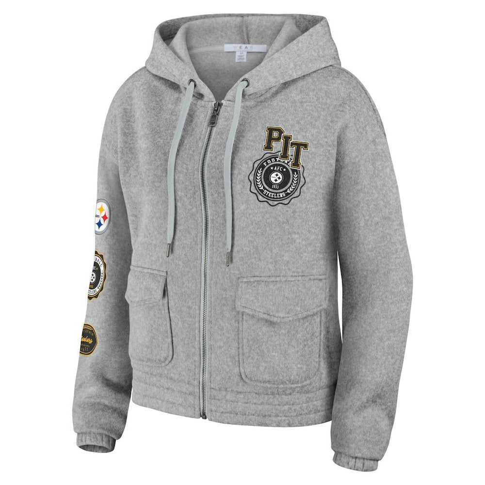 Pittsburgh Steelers WEAR by Erin Andrews Women's Full-Zip Hoodie - Heather Gray outlet