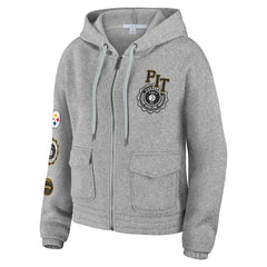 Pittsburgh Steelers WEAR by Erin Andrews Women's Full-Zip Hoodie - Heather Gray outlet