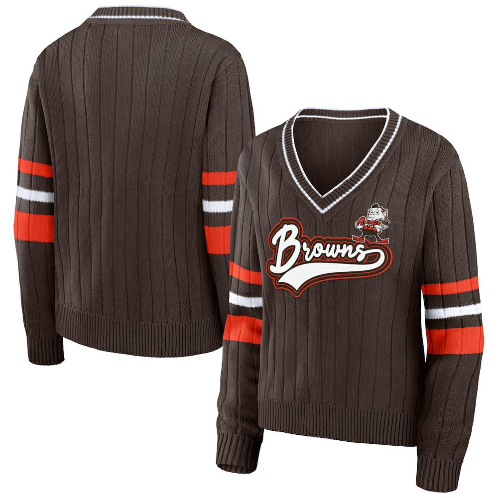 Cleveland Browns WEAR by Erin Andrews Women's Throwback V-Neck Sweater - Brown on sale