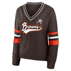 Cleveland Browns WEAR by Erin Andrews Women's Throwback V-Neck Sweater - Brown on sale