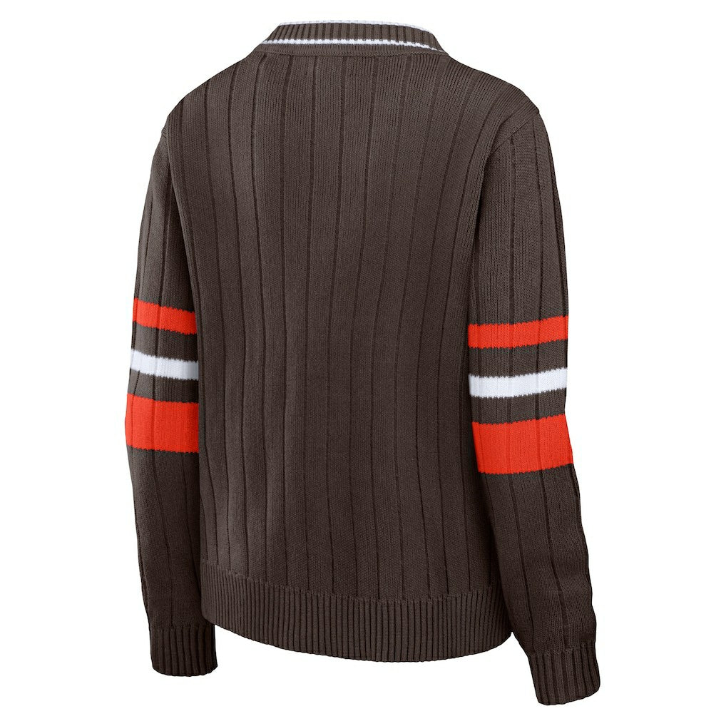 Cleveland Browns WEAR by Erin Andrews Women's Throwback V-Neck Sweater - Brown on sale