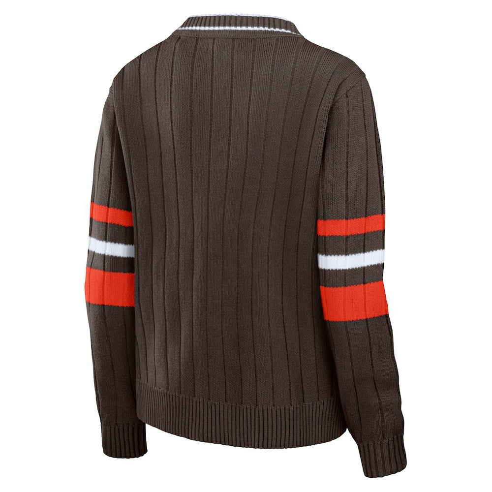 Cleveland Browns WEAR by Erin Andrews Women's Throwback V-Neck Sweater - Brown on sale