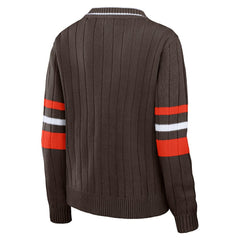Cleveland Browns WEAR by Erin Andrews Women's Throwback V-Neck Sweater - Brown on sale