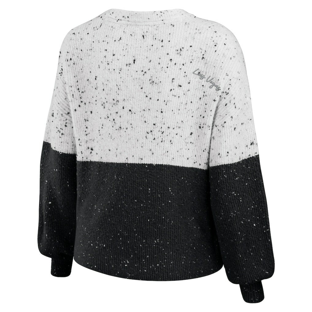 Las Vegas Raiders WEAR by Erin Andrews Women's Lighweight Modest Crop Color-Block Pullover Sweater - White/Black for sale