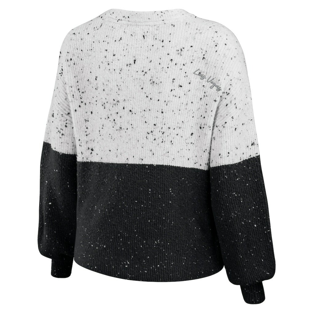 Las Vegas Raiders WEAR by Erin Andrews Women's Lighweight Modest Crop Color-Block Pullover Sweater - White/Black for sale