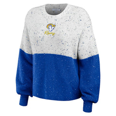 Los Angeles Rams WEAR by Erin Andrews Women's Lighweight Modest Crop Color-Block Pullover Sweater - White/Royal for sale