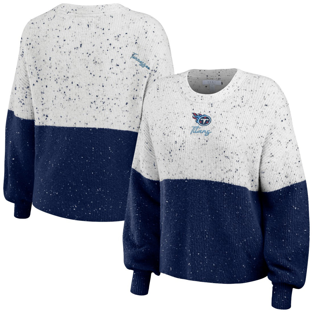 Tennessee Titans WEAR by Erin Andrews Women's Lighweight Modest Crop Color-Block Pullover Sweater - White/Navy online