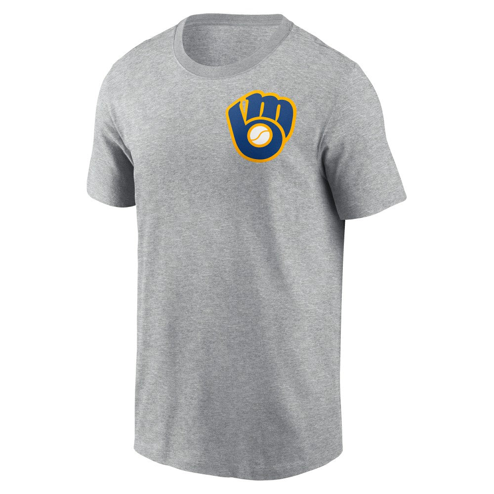 Milwaukee Brewers Cooperstown Collection Large Logo 2-Hit T-Shirt - Heather Gray | Nike
