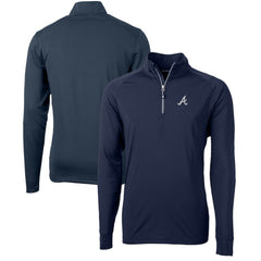 Atlanta Braves Cutter & Buck Adapt Eco Knit Stretch Recycled Quarter-Zip Pullover Top - Navy