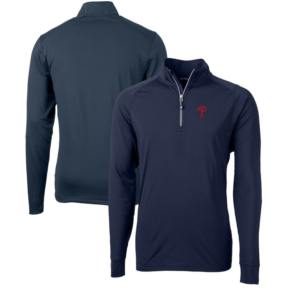Philadelphia Phillies Cutter & Buck Adapt Eco Knit Stretch Recycled Quarter-Zip Pullover Top - Navy