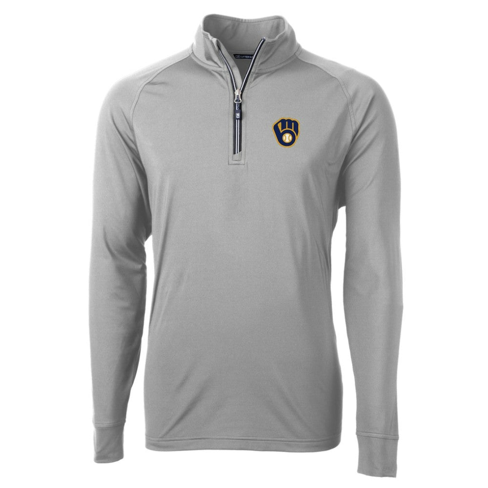 Milwaukee Brewers Cutter & Buck Adapt Eco Knit Stretch Recycled Quarter-Zip Pullover Top - Gray
