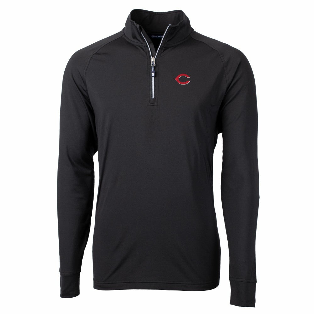 Cincinnati Reds Cutter & Buck Adapt Eco Knit Stretch Recycled Quarter-Zip Pullover Top - Black