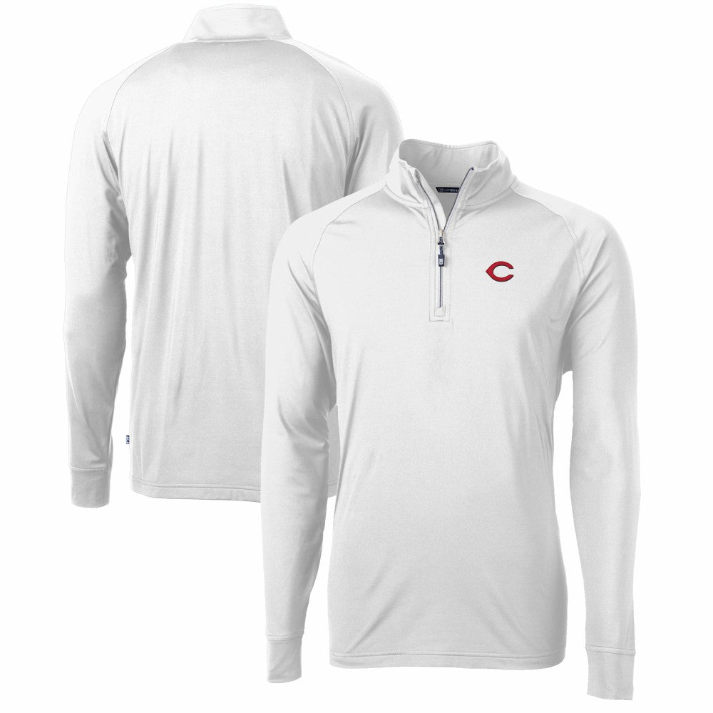 Cincinnati Reds Cutter & Buck Adapt Eco Knit Stretch Recycled Quarter-Zip Pullover Top - White