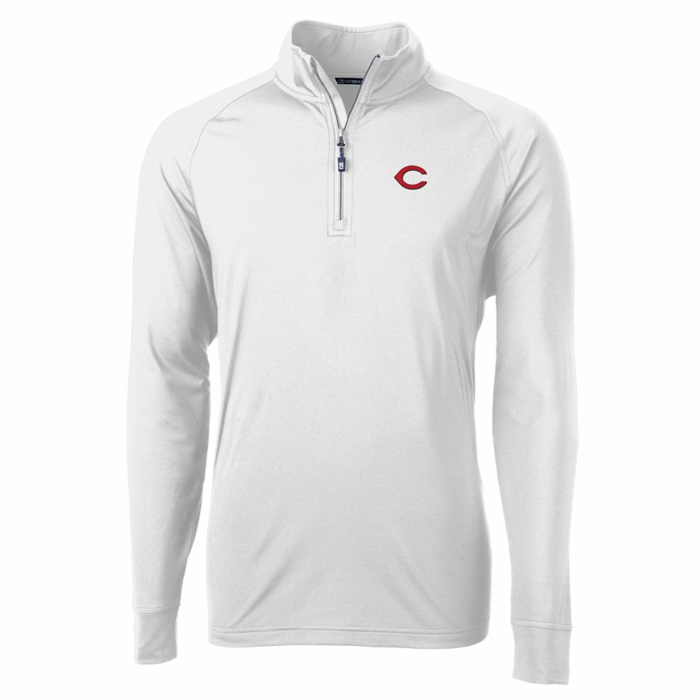 Cincinnati Reds Cutter & Buck Adapt Eco Knit Stretch Recycled Quarter-Zip Pullover Top - White