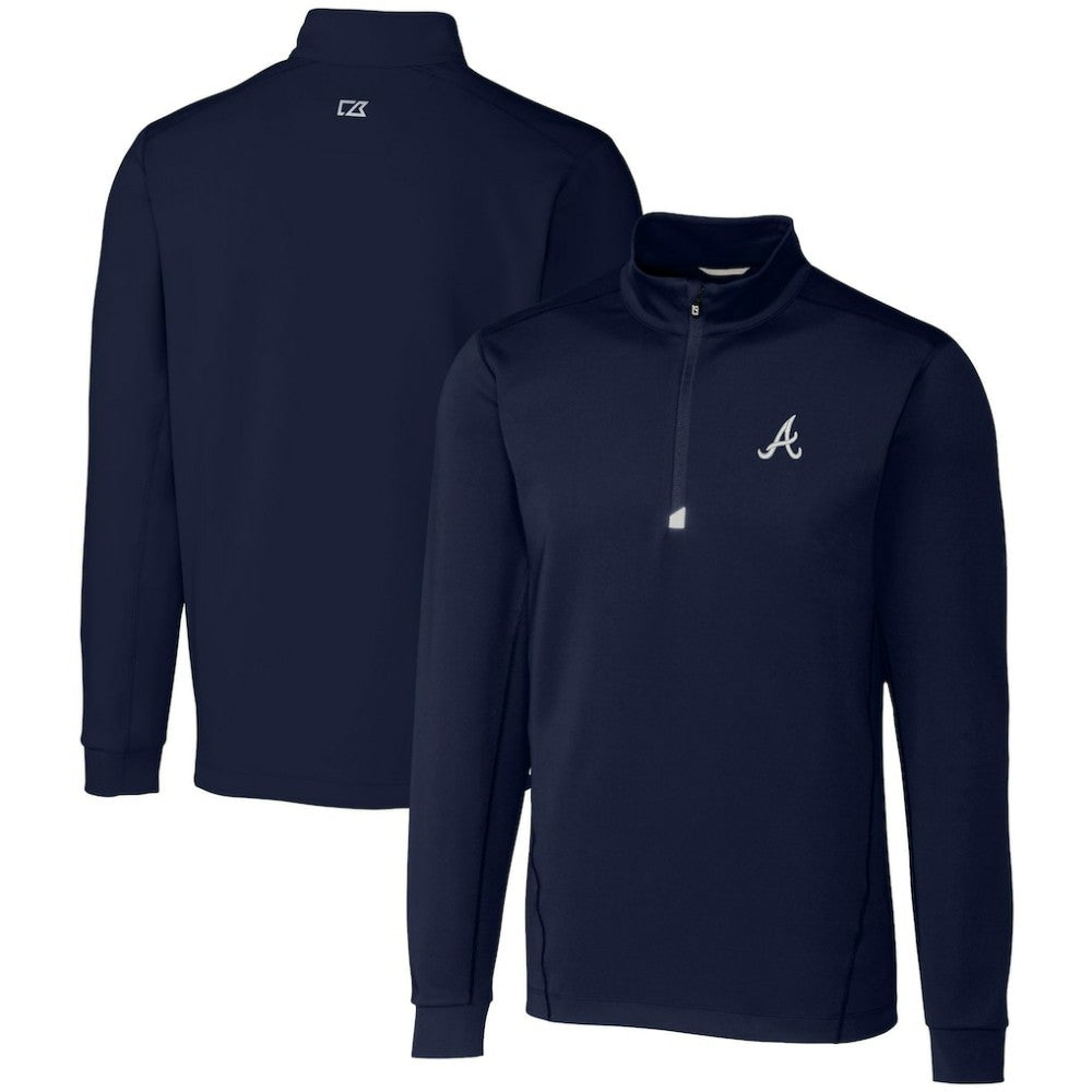 Atlanta Braves Cutter & Buck Traverse Stretch Quarter-Zip Pullover Top - Navy