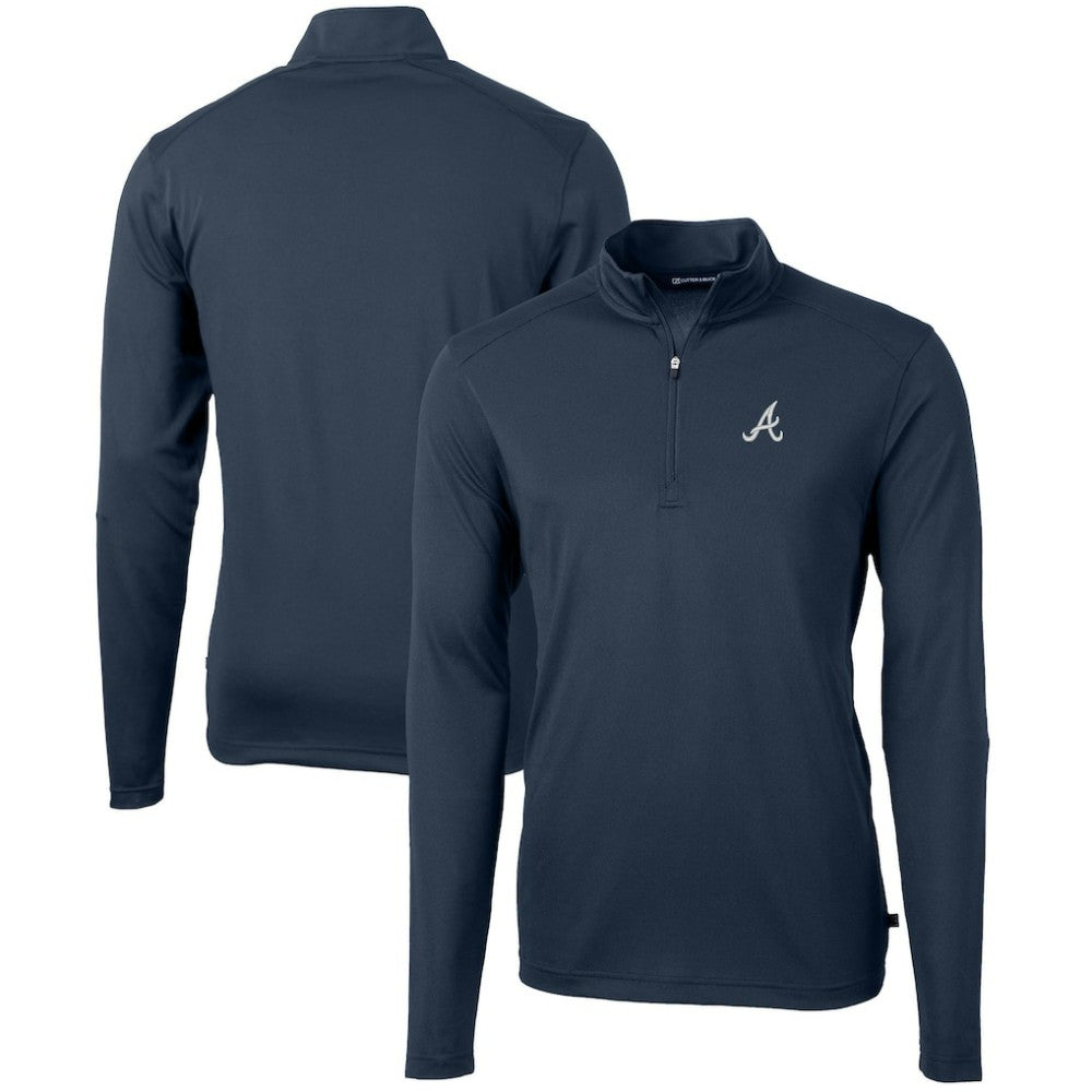 Atlanta Braves Cutter & Buck Virtue Eco Pique Recycled Quarter-Zip Pullover Top - Navy