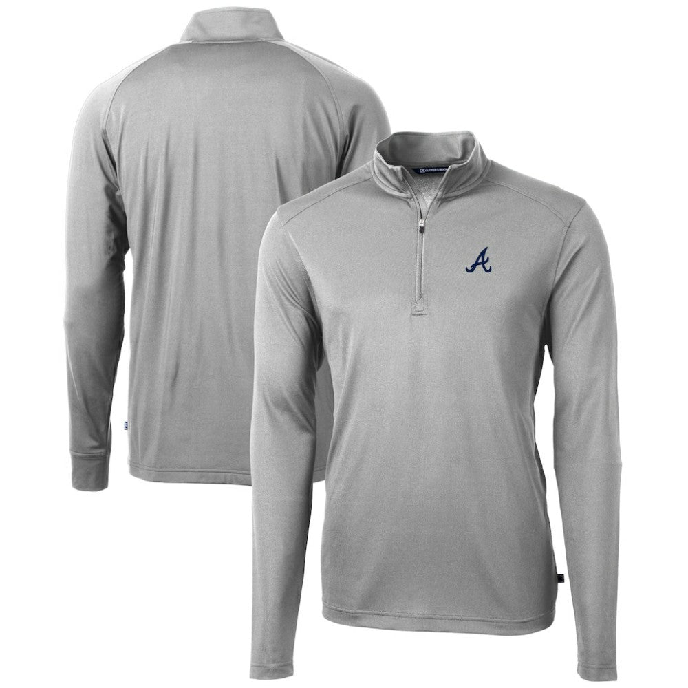 Atlanta Braves Cutter & Buck Virtue Eco Pique Recycled Quarter-Zip Pullover Top - Gray