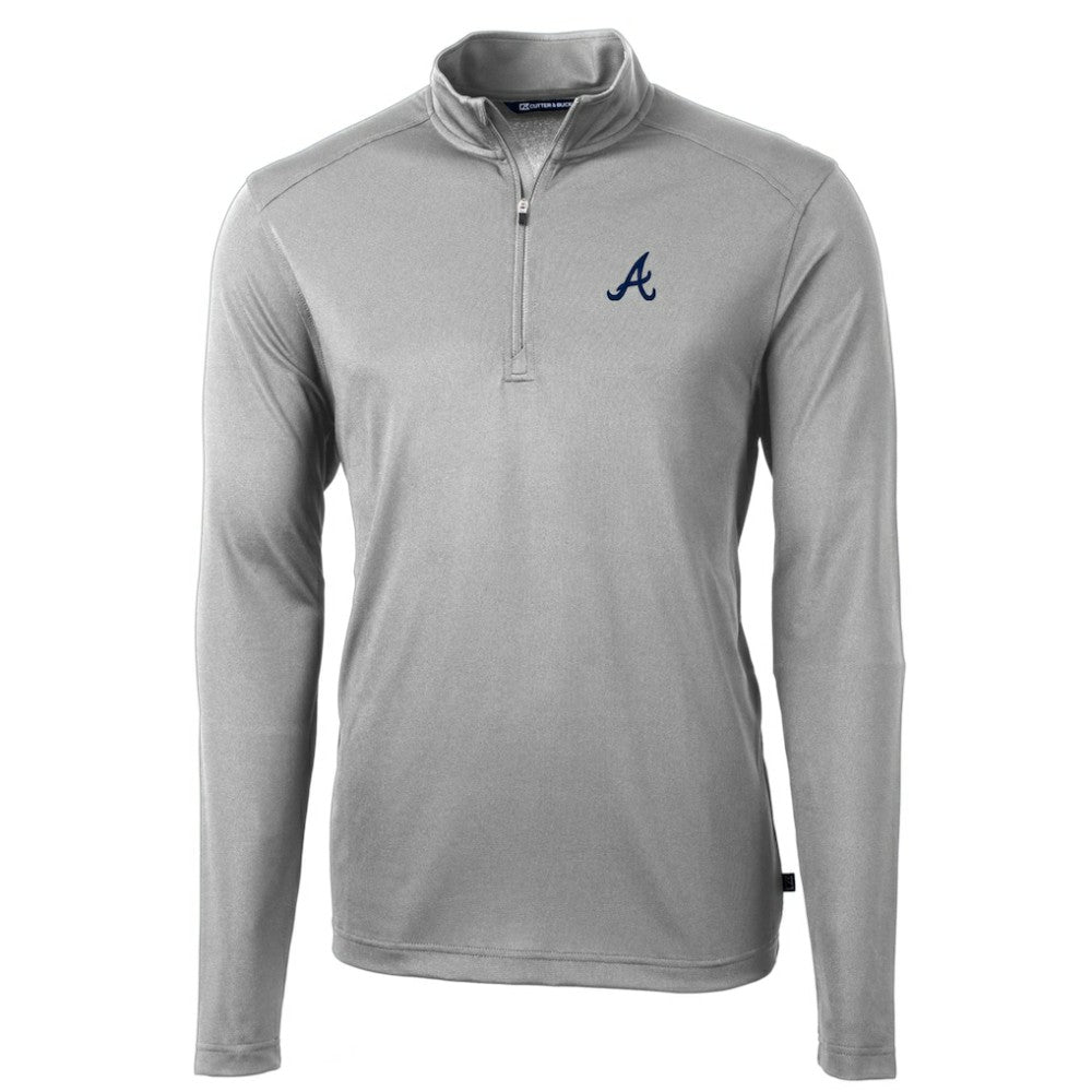 Atlanta Braves Cutter & Buck Virtue Eco Pique Recycled Quarter-Zip Pullover Top - Gray