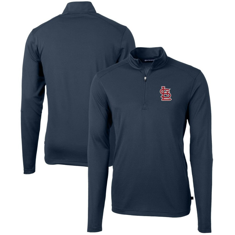 St. Louis Cardinals Cutter & Buck Virtue Eco Pique Recycled Quarter-Zip Pullover Top - Navy