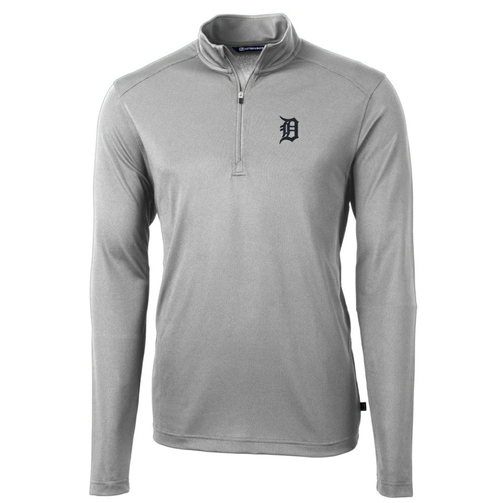 Detroit Tigers Cutter & Buck Virtue Eco Pique Recycled Quarter-Zip Pullover Top - Gray