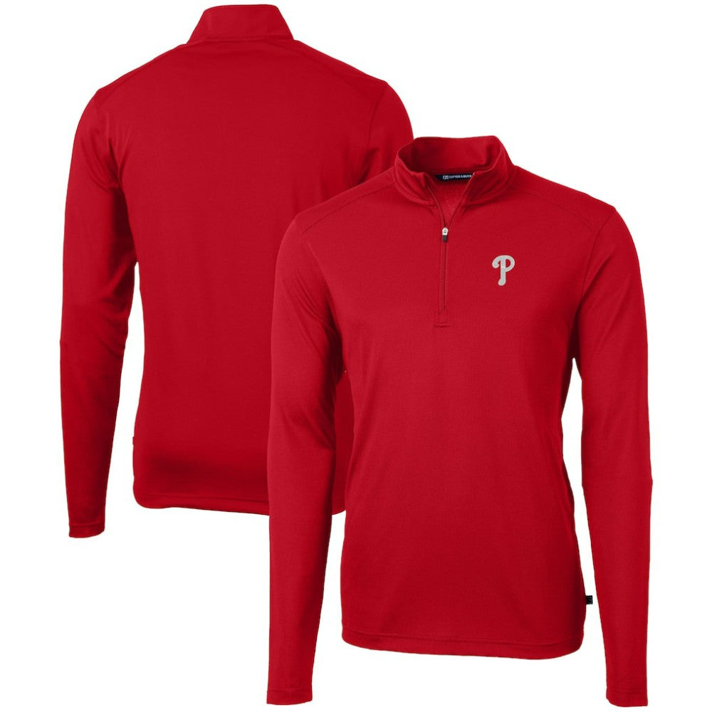 Philadelphia Phillies Cutter & Buck Virtue Eco Pique Recycled Quarter-Zip Pullover Top - Red