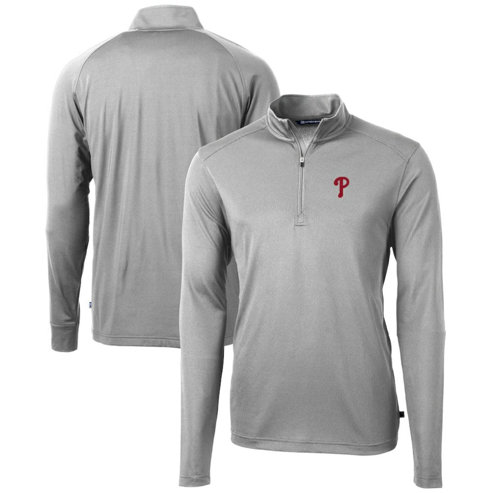 Philadelphia Phillies Cutter & Buck Virtue Eco Pique Recycled Quarter-Zip Pullover Top - Gray