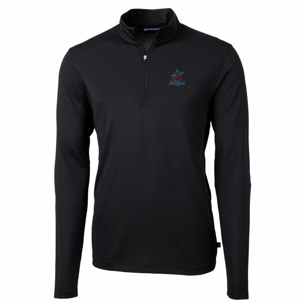 Miami Marlins Cutter & Buck Virtue Eco Pique Recycled Quarter-Zip Pullover Top - Black