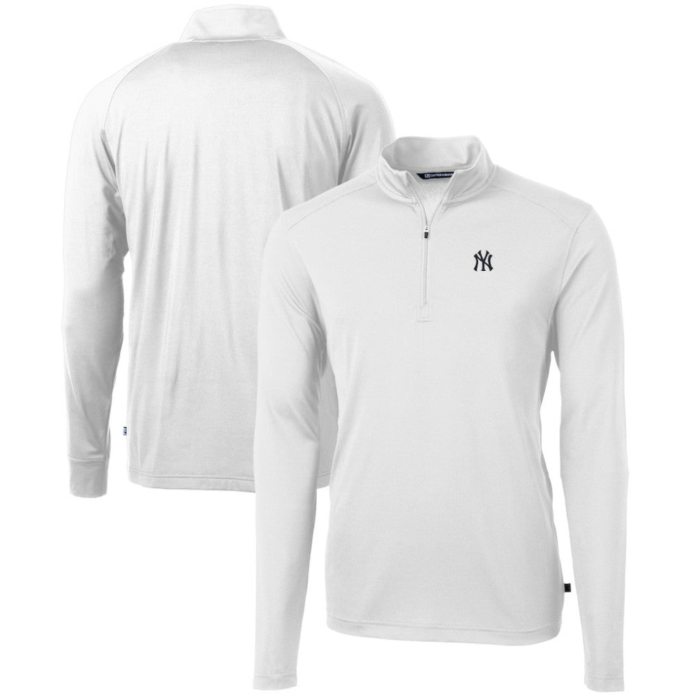 New York Yankees Cutter & Buck Virtue Eco Pique Recycled Quarter-Zip Pullover Top - White