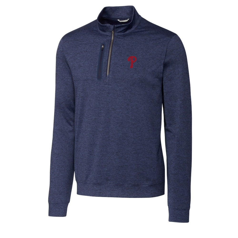 Philadelphia Phillies Cutter & Buck Stealth Heathered Quarter-Zip Pullover Top - Navy