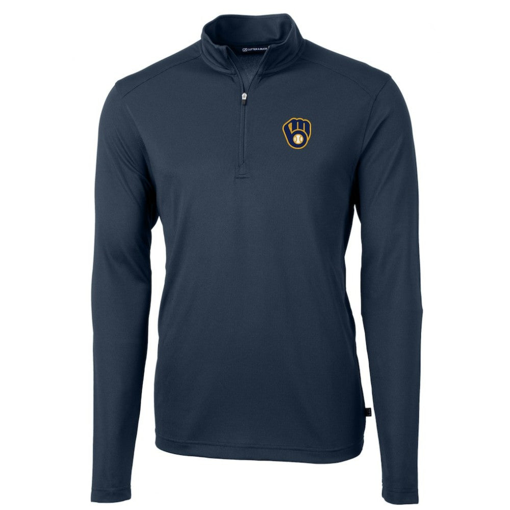 Milwaukee Brewers Cutter & Buck Virtue Eco Pique Recycled Quarter-Zip Pullover Top - Navy