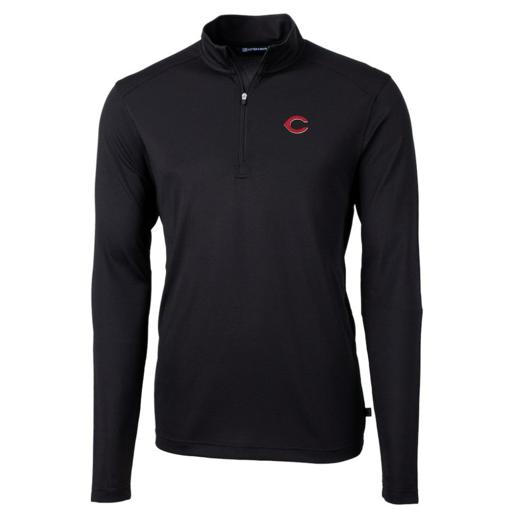 Cincinnati Reds Cutter & Buck Virtue Eco Pique Recycled Quarter-Zip Pullover Top - Black