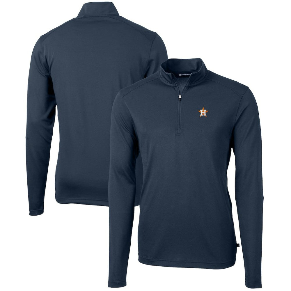 Houston Astros Cutter & Buck Virtue Eco Pique Recycled Quarter-Zip Pullover Top - Navy