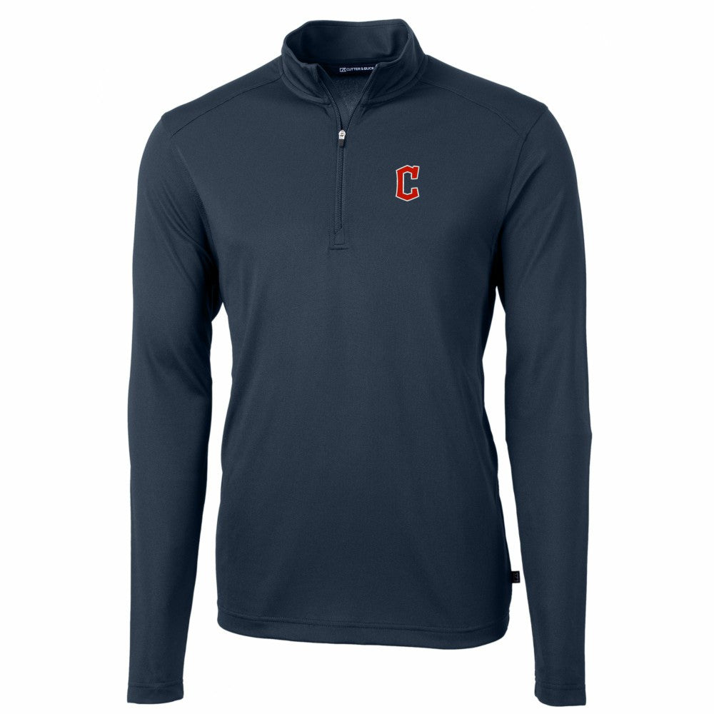 Cleveland Guardians Cutter & Buck Virtue Eco Pique Recycled Quarter-Zip Pullover Top - Navy